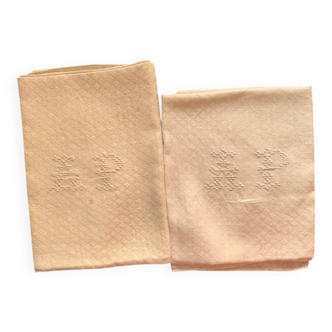 Serviettes anciennes damassées monogrammées