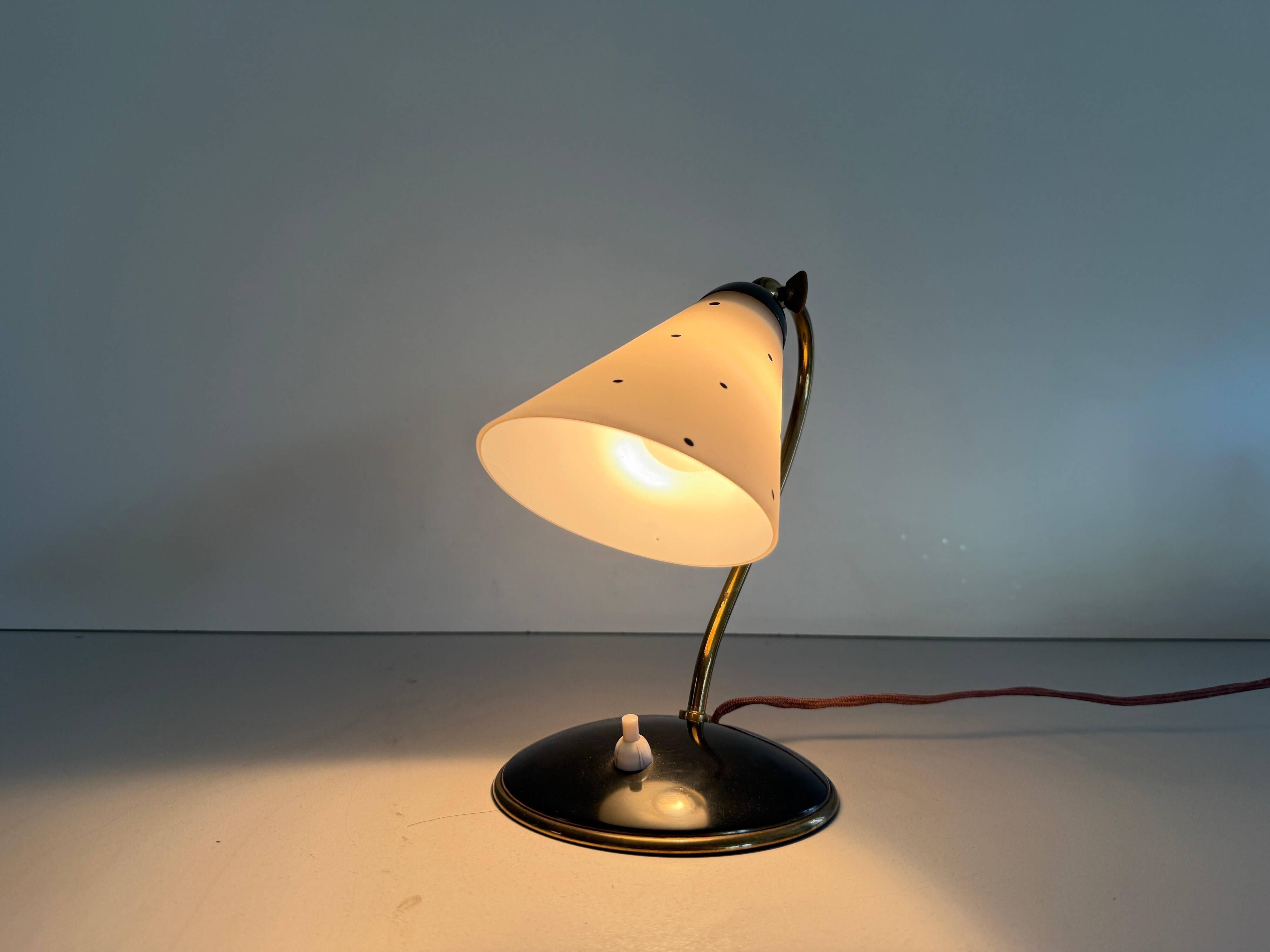 Mid-century bedside lamp in black metal and brass, 1950s, Germany