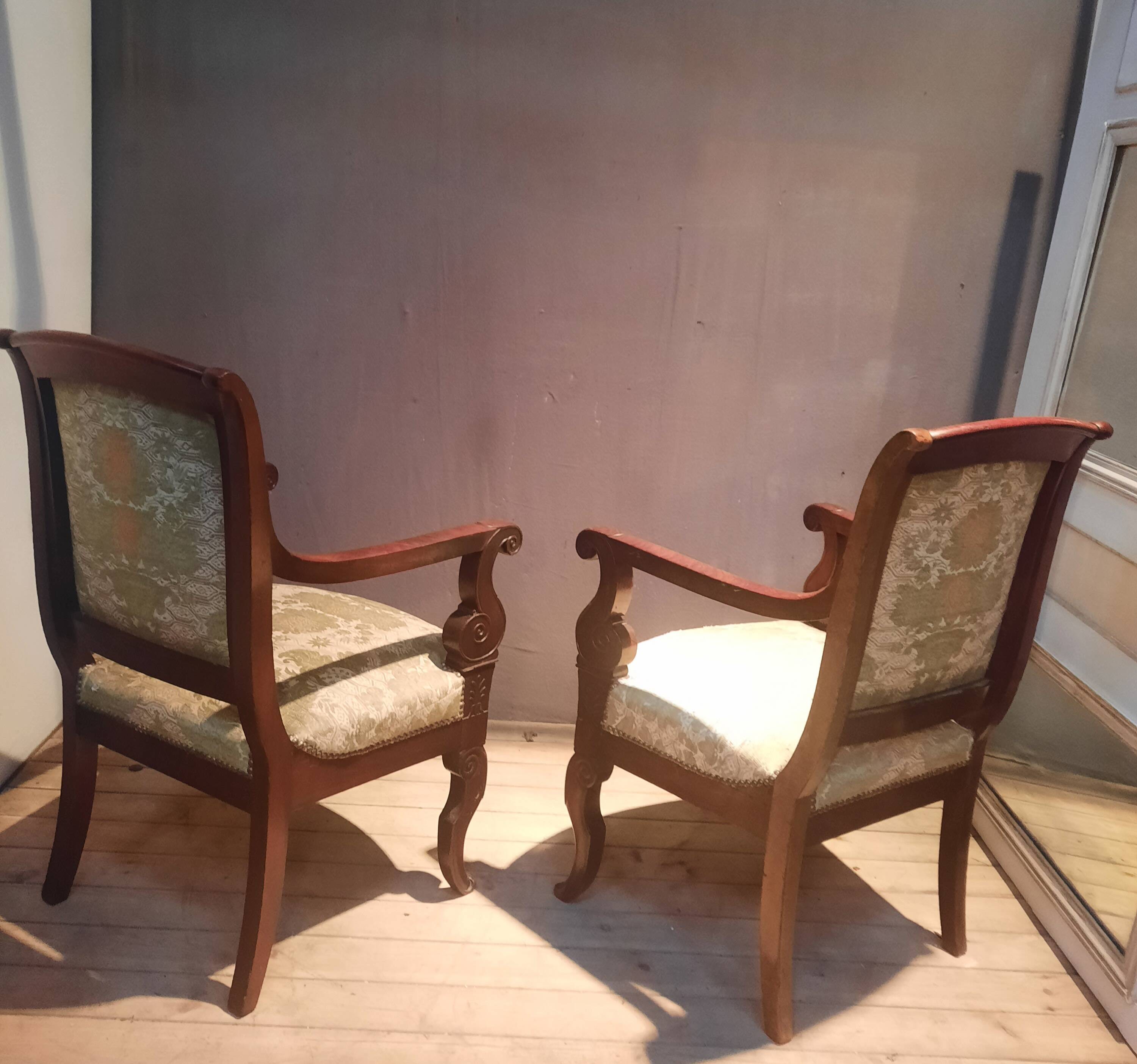 Pair of restoration mahogany armchairs