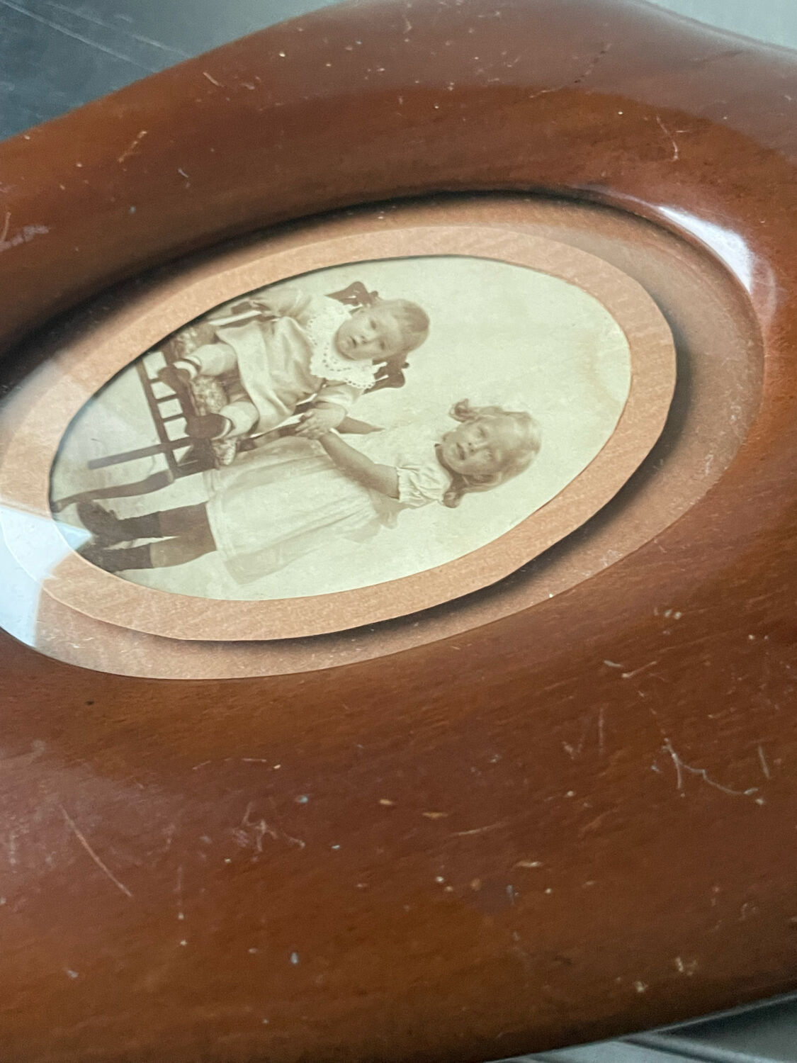 Art nouveau mahogany wooden frame measurements 27.5 cm x 20 cm  convex glass