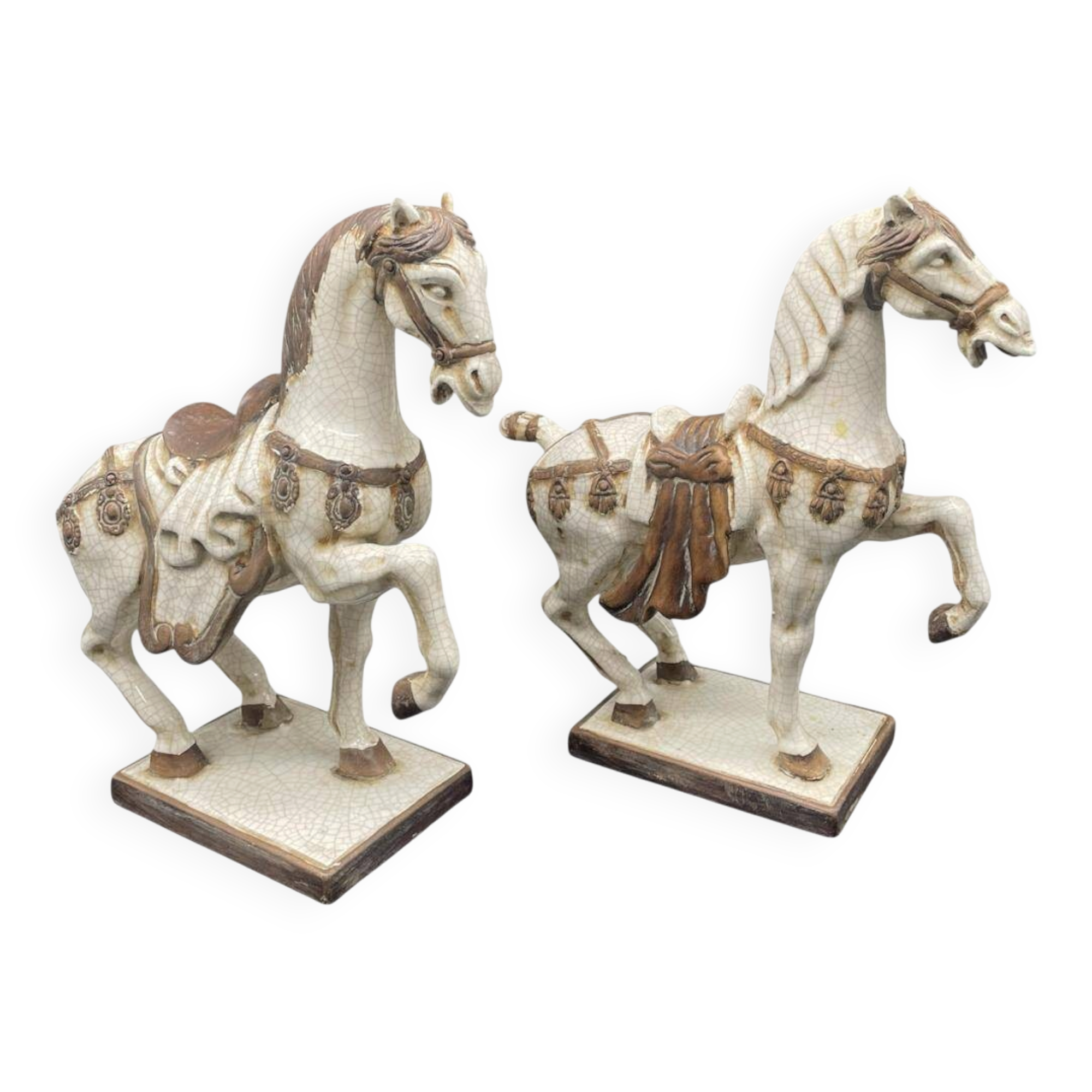 Large pair of crackled ceramic horses – China 20th century
