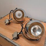 Pair of vintage Eyeball style chrome wall lights (spotlights)