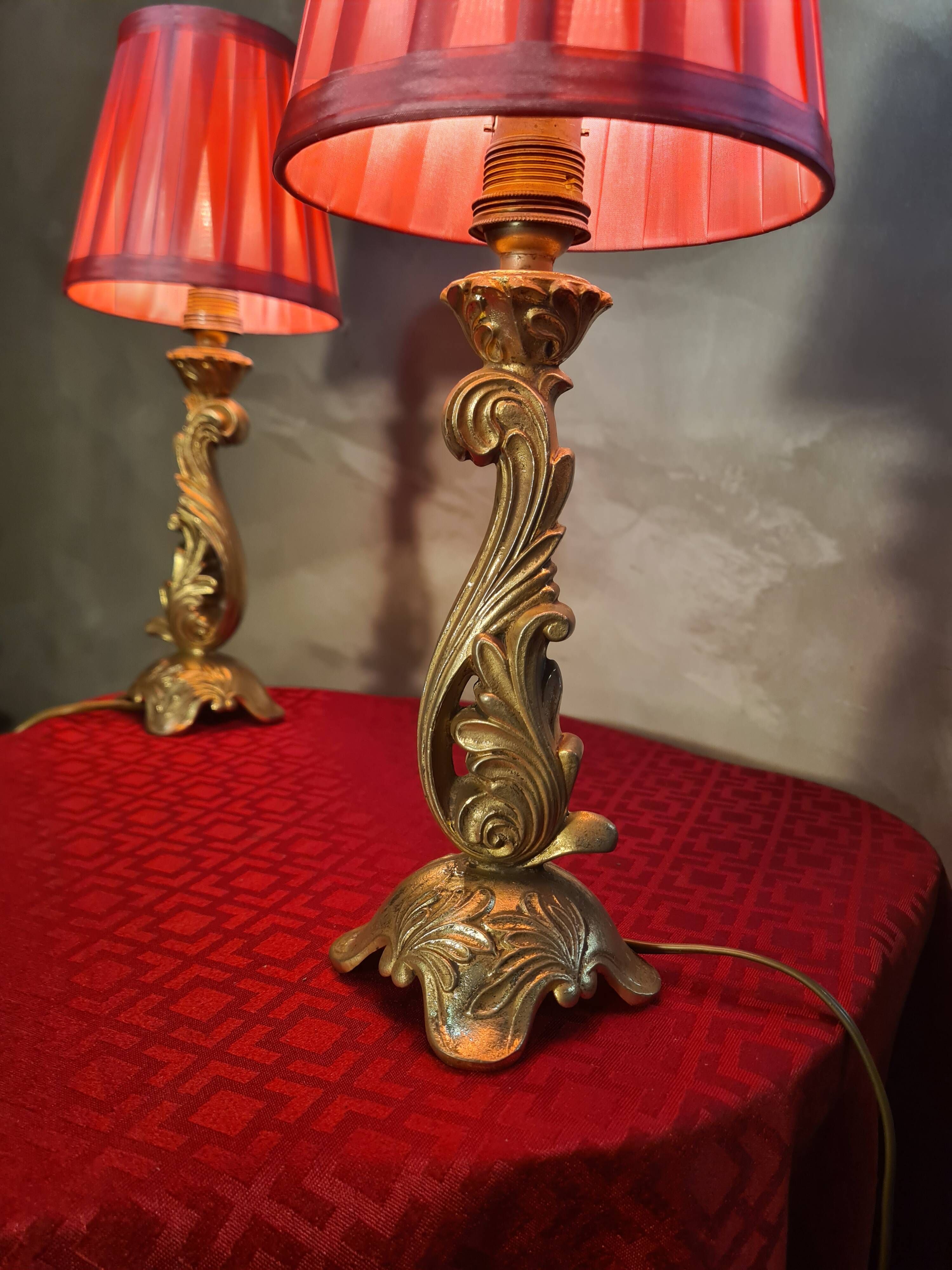 pair of gold steel lamps, bedside, bedroom, new lampshade 35x14, electric ok, clear