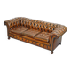 Canapé Chesterfield cuir vieilli restauré style Thomas Chippendale