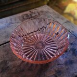 Art Deco pressed glass salad bowl in pink. 1930s–40s