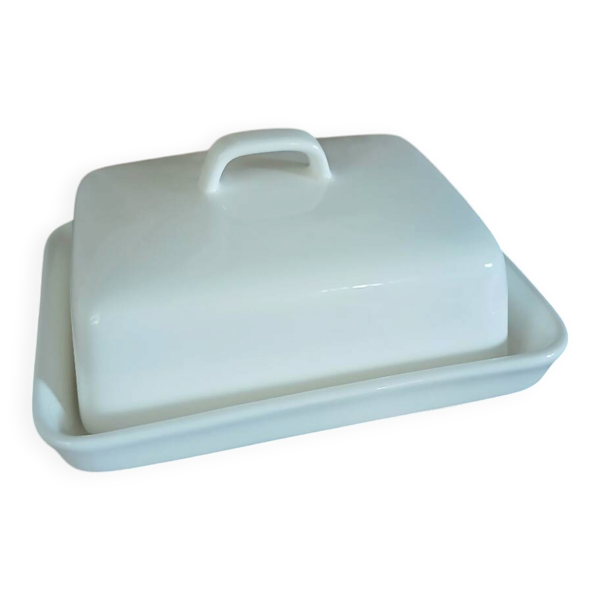Beurrier en céramique blanche