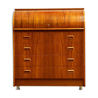 Scandinavian Mid Century Teak Writing Cabinet, Bureau or Secretary Desk with roll top, 1960s