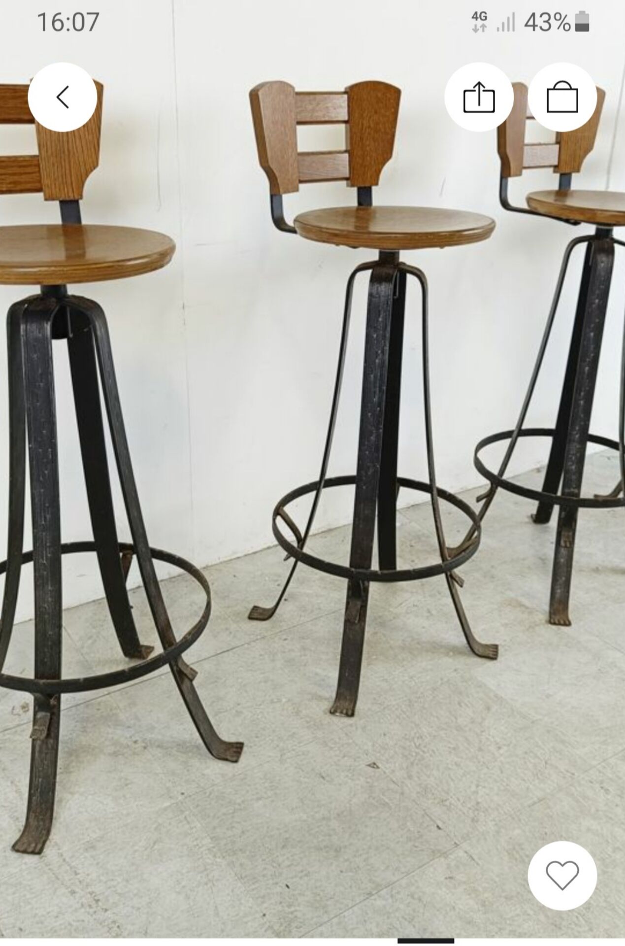 Set of 4 vintage high stools in 1970s brutalist style.
