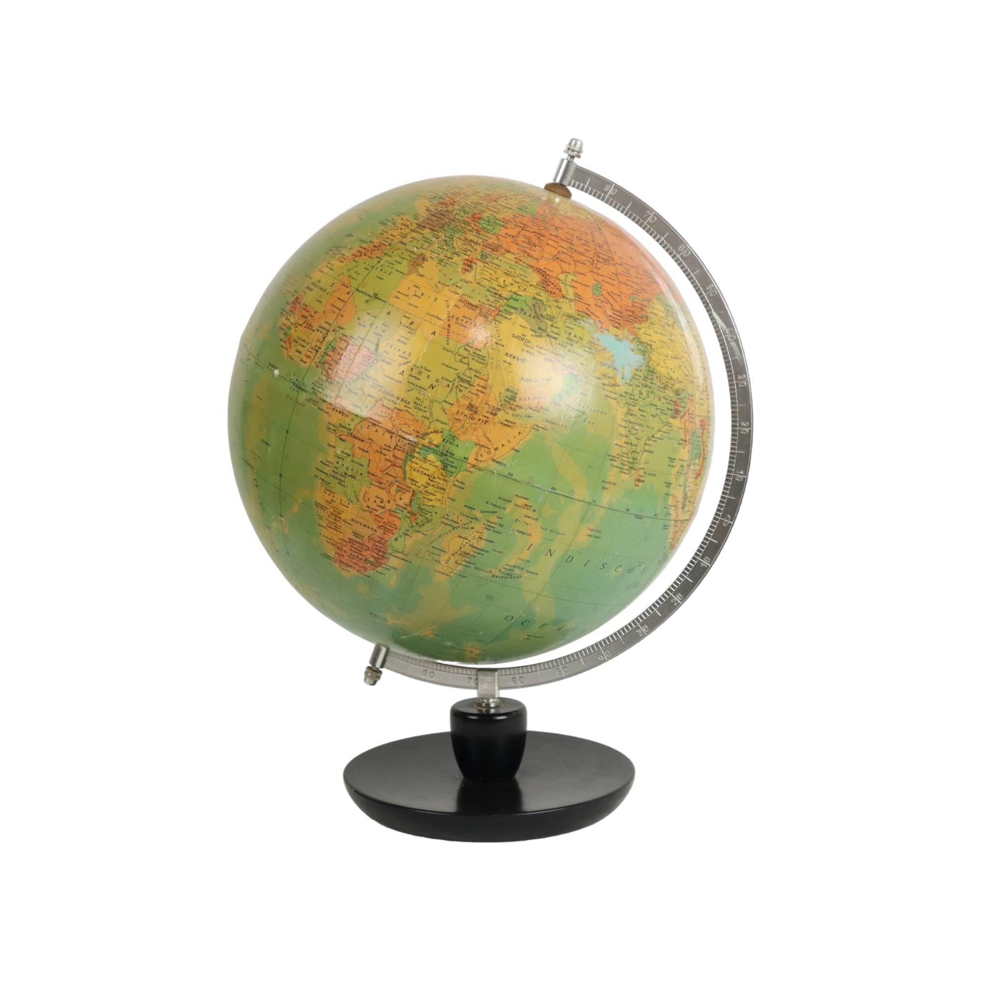 Vintage Globe Oak Basic Political Globe Hermann Haack 1970s