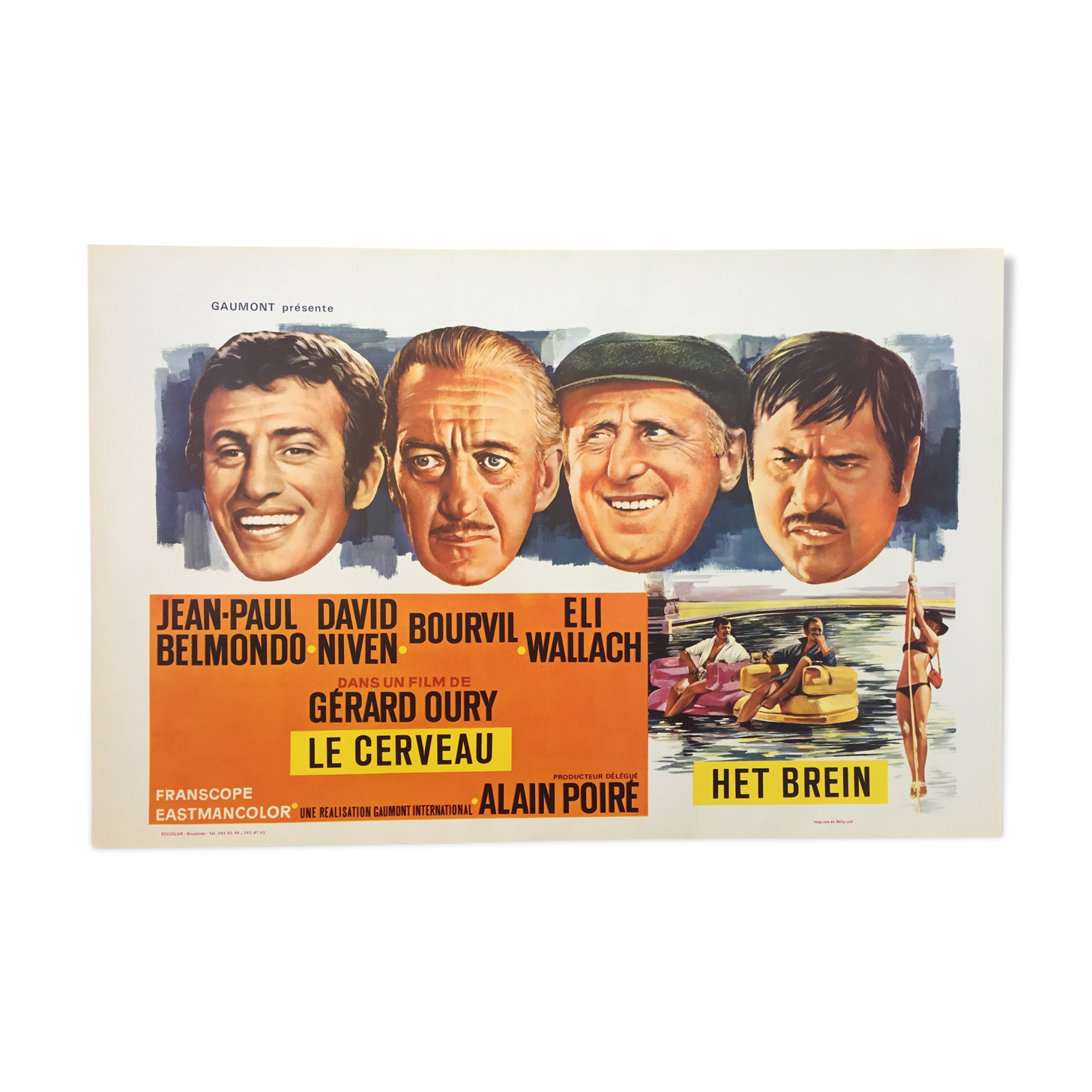 Cinema poster "The Brain" Jean-Paul Belmondo, Bourvil 37x55cm 1969