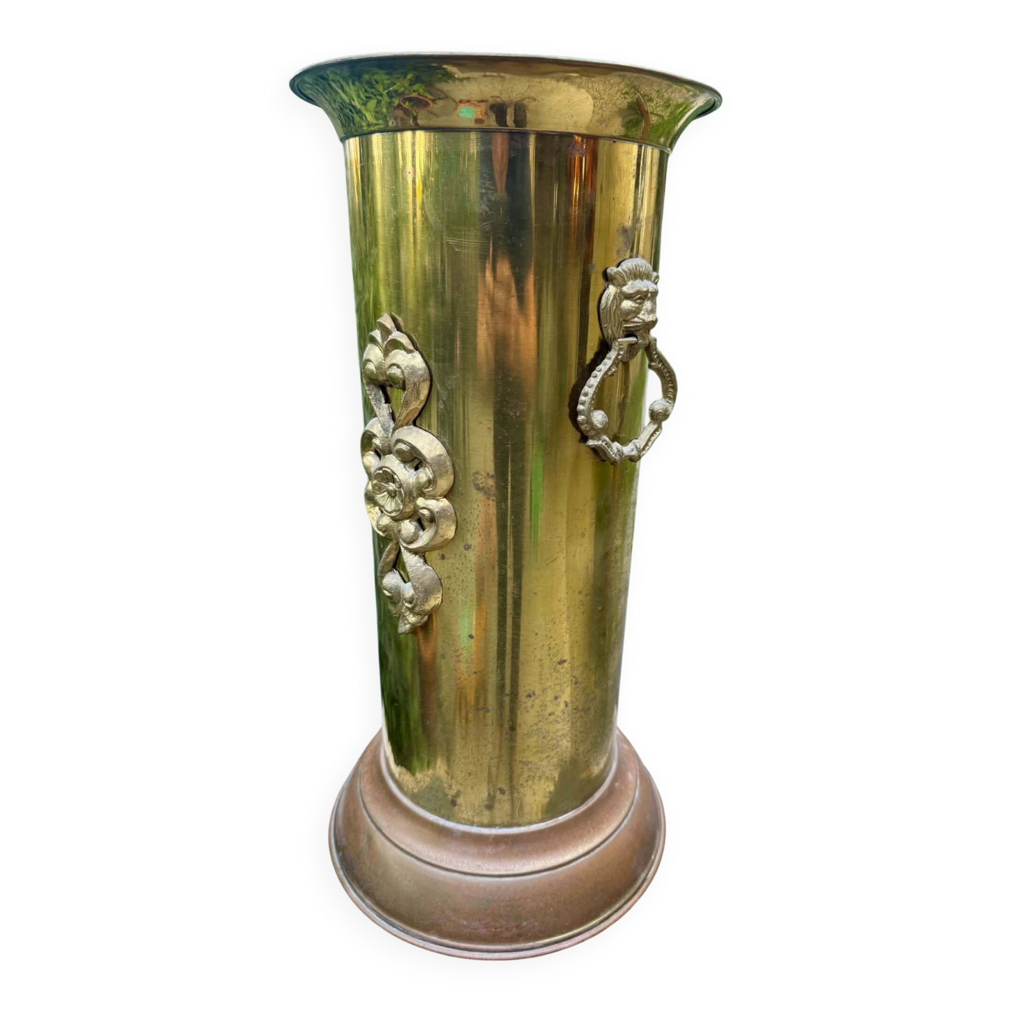 Brass umbrella stand from the 1950s, baroque style.