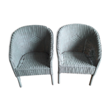 2 vintage rattan armchairs in green of gray color