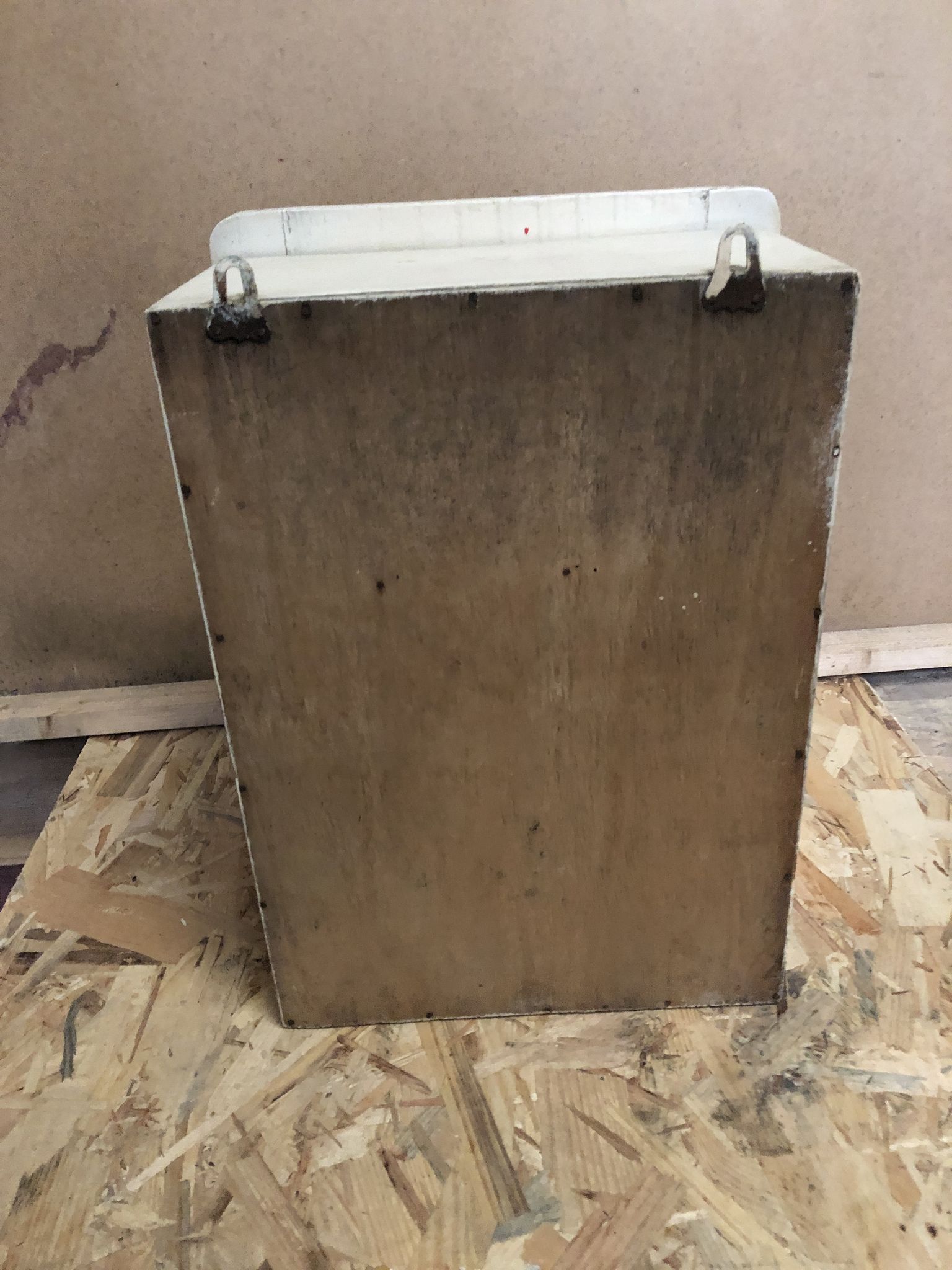 Old hanging medicine cabinet wood + opaque glass door 50's vintage