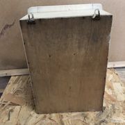 Old hanging medicine cabinet wood + opaque glass door 50's vintage