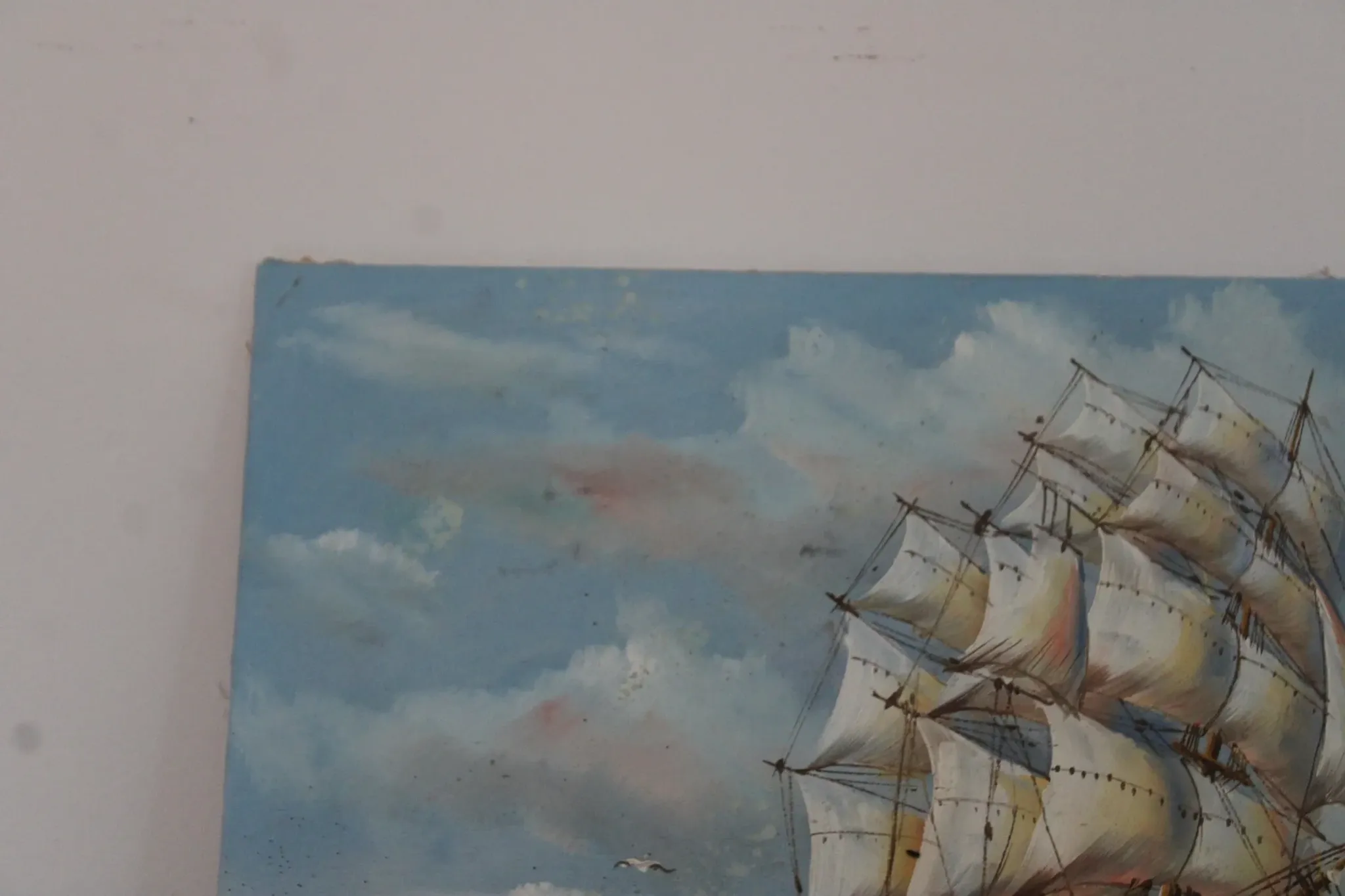 Marine painting on canvas signed "Sartini" – Large sailing ship at sea – 40 × 30 cm