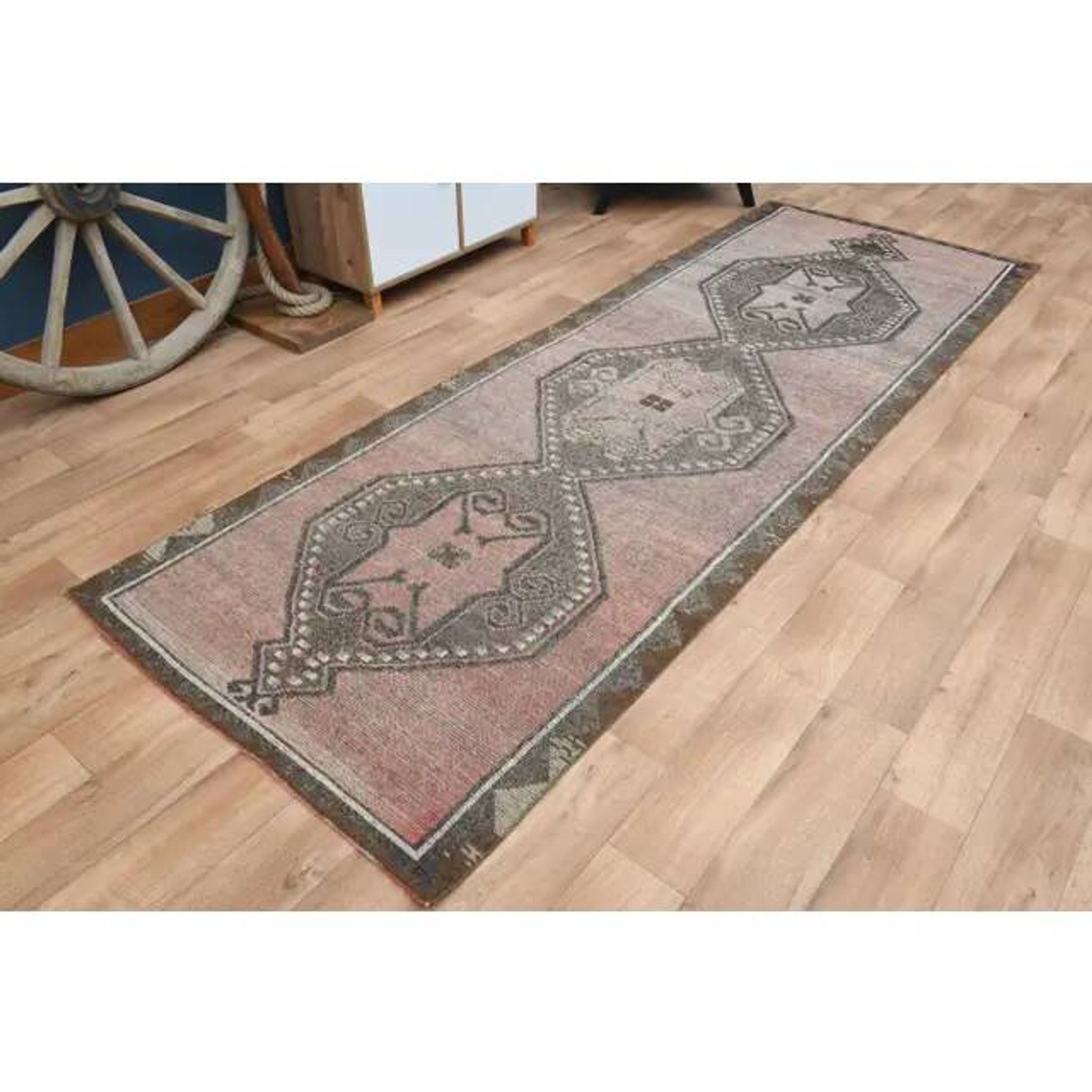 Vintage Turkish Handmade Wool Oushak Runner Rug 121x352