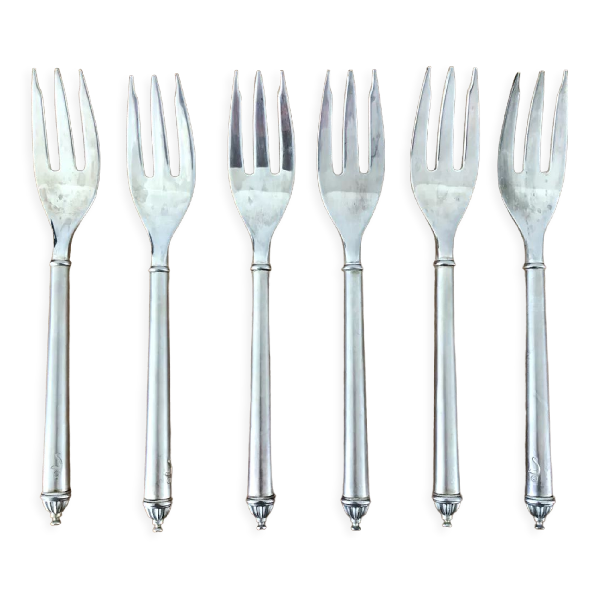 6 silver metal dessert forks