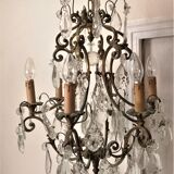 Old cage chandelier. Bronze and tassels. 6 arms of lights.
