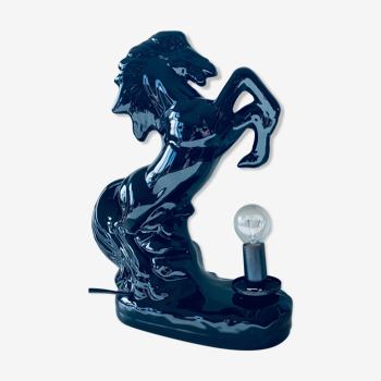 Lampe cheval en céramique et opaline
