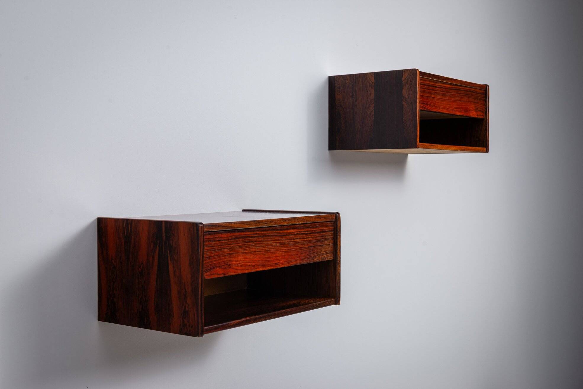 Pair of Scandinavian floating nightstands in rosewood Denmark 1960