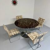 Old marble dining table with metal tulip base from the Italian design in the 60s