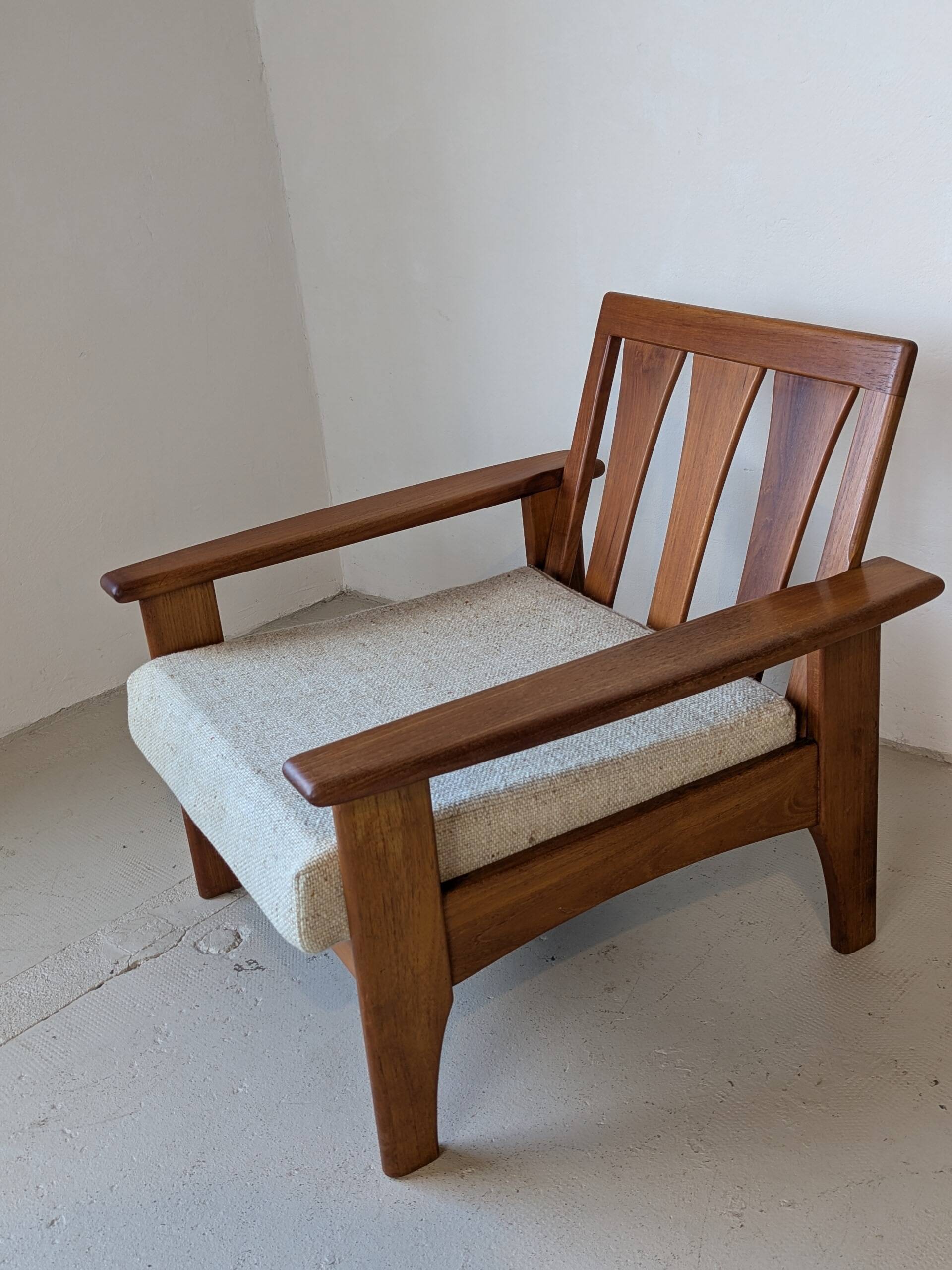 Teak and wool armchair