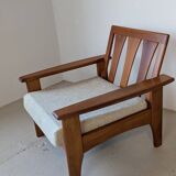 Teak and wool armchair