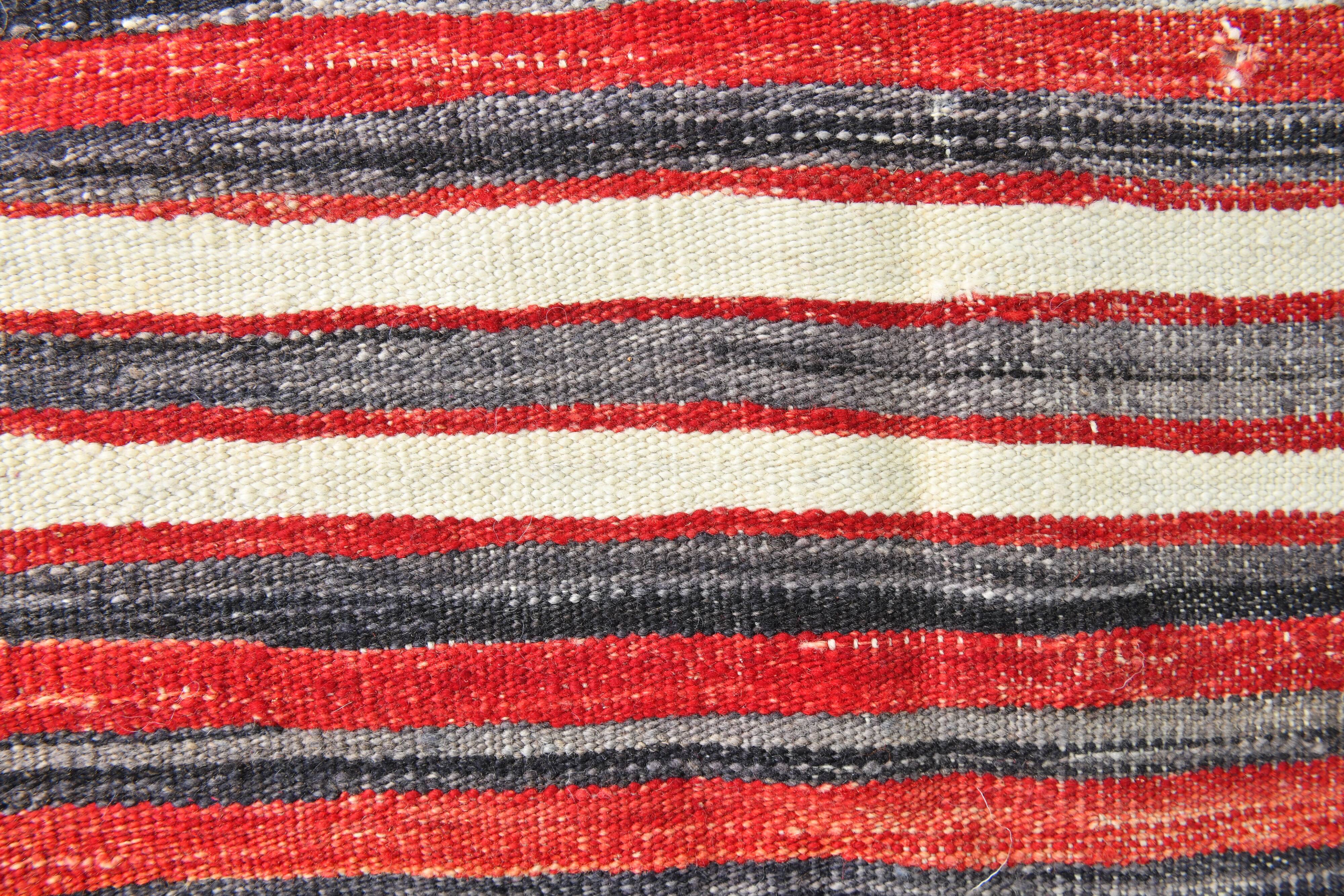 Red & Blue Large Vintage Kilim Rug, 200x352Cm