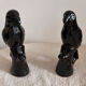 Pair of Mid-Century Gloss Black Ceramic Bird Figurines (Ravens/Crows)