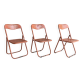 Trio de chaises pliantes en métal orange - vintage