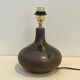 Vintage design lamp base in brown pyrite stoneware with raffia lampshade 1970