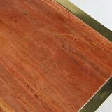 Table Basse En Travertin Rouge Et Laiton, Belgique C.1970
