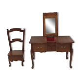 Miniature reproduction jewelry box in rustic hairdresser wood with its chair