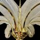 Venini palm chandelier in Murano glass and golden structure, Italy 1980s