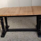 Table set and 6 solid pine chairs repainted and patinated black