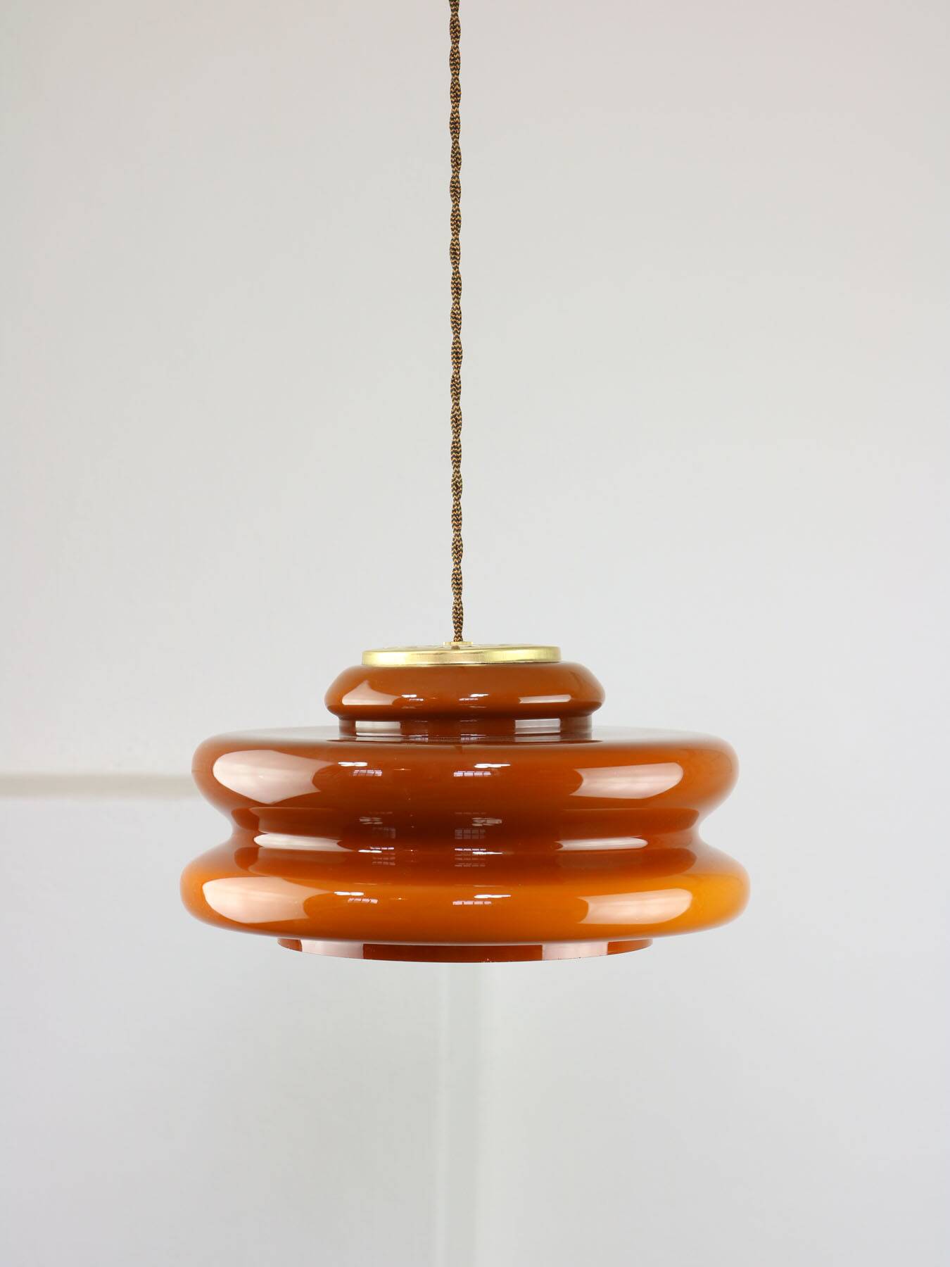 Mid-century italian brass and glass pendant lamp