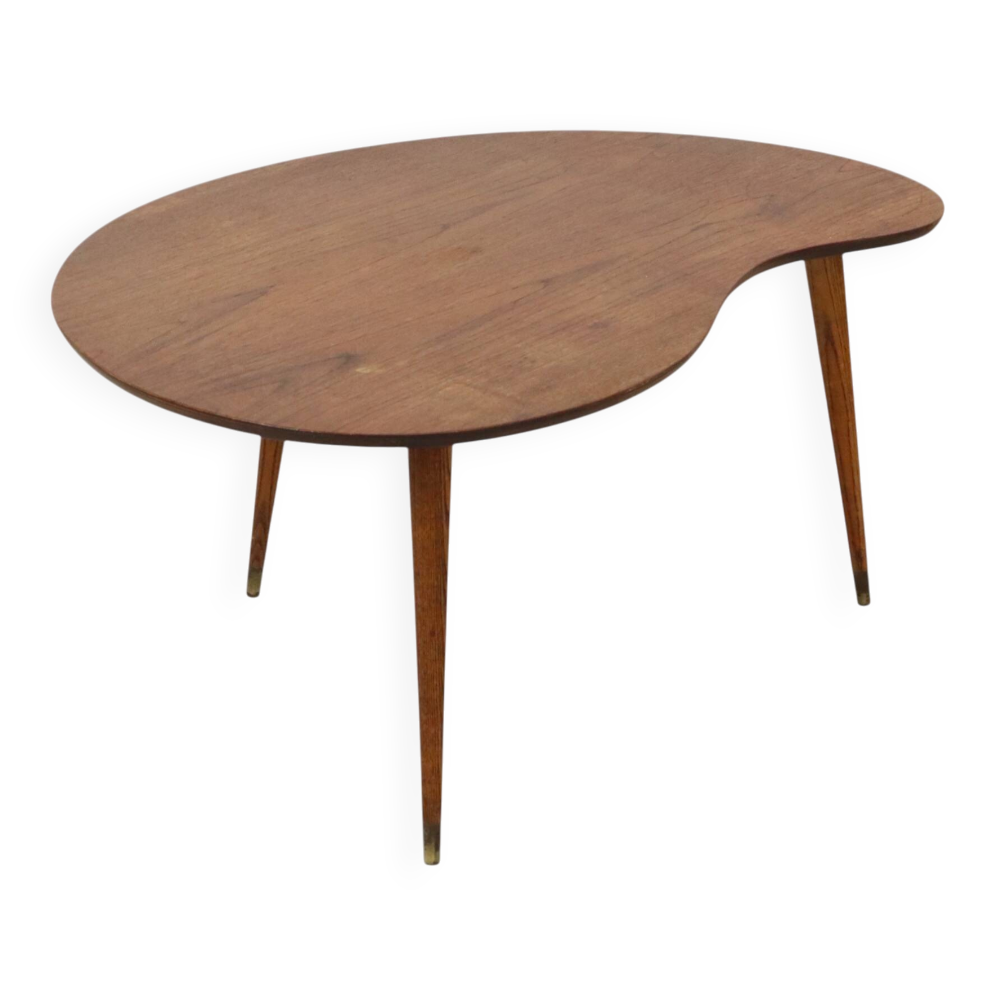 Solid Wood Kidney-Shaped Coffee Table Side Table 1960s