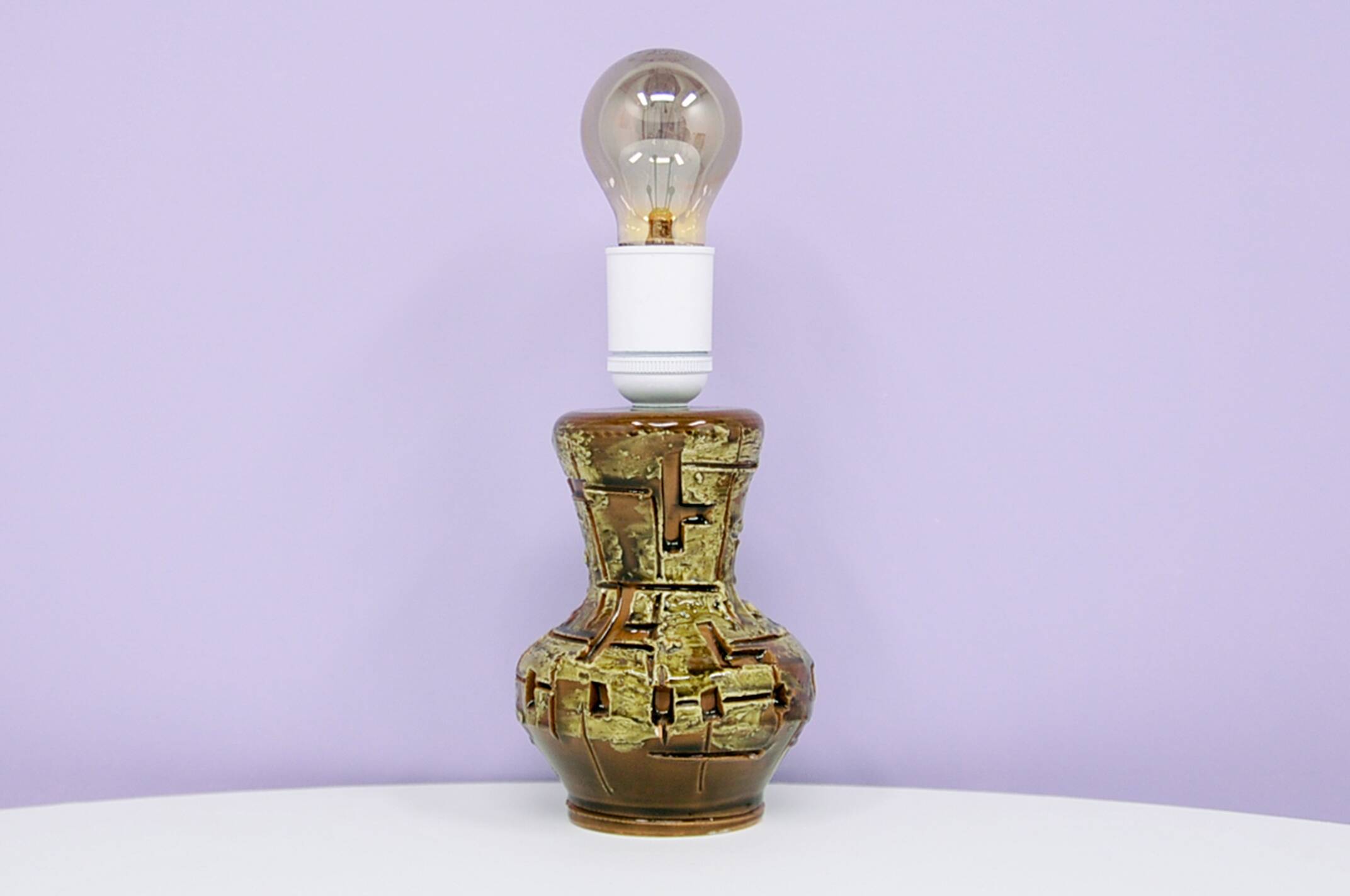 Vintage green & brown ceramic table lamp