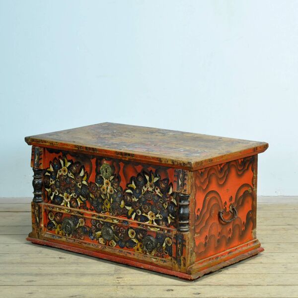 Coffre de mariage d'art populaire, vers 1850