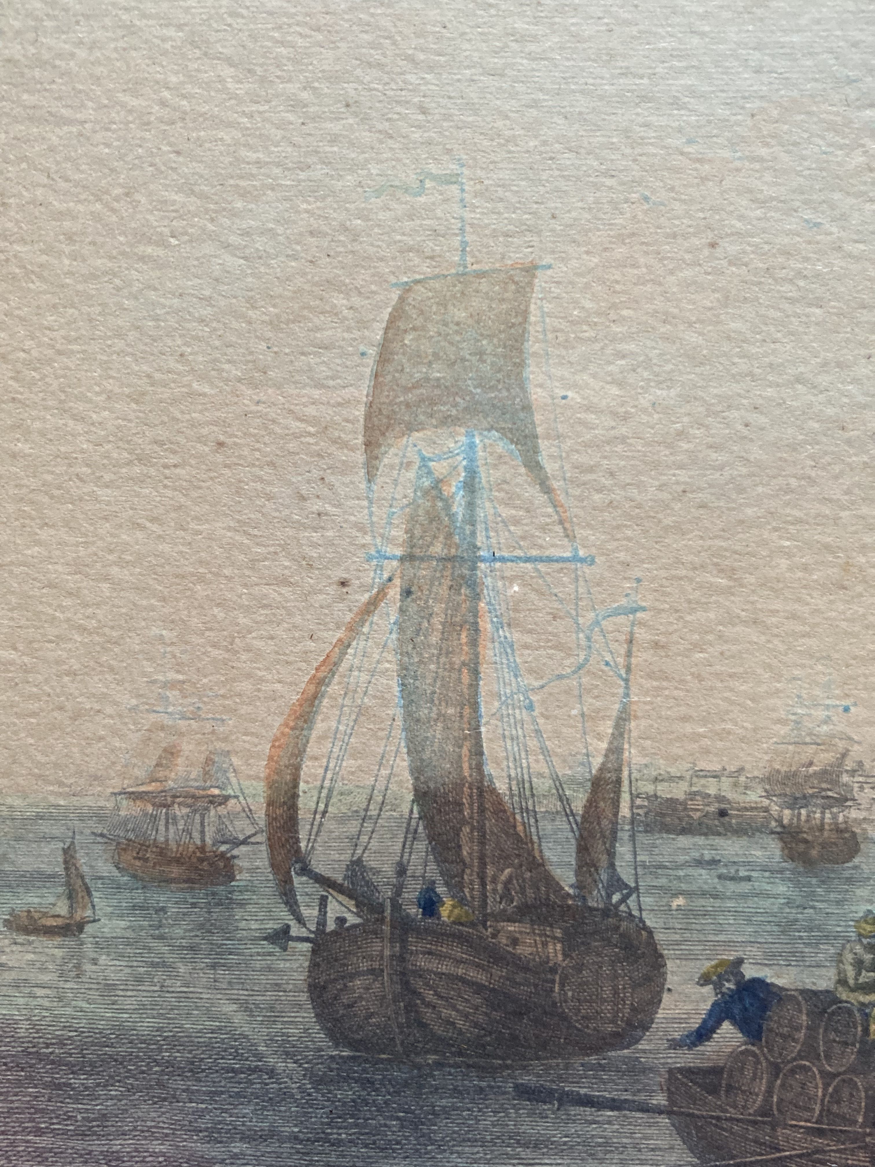 Framed antique engraving of the port of Bordeaux
