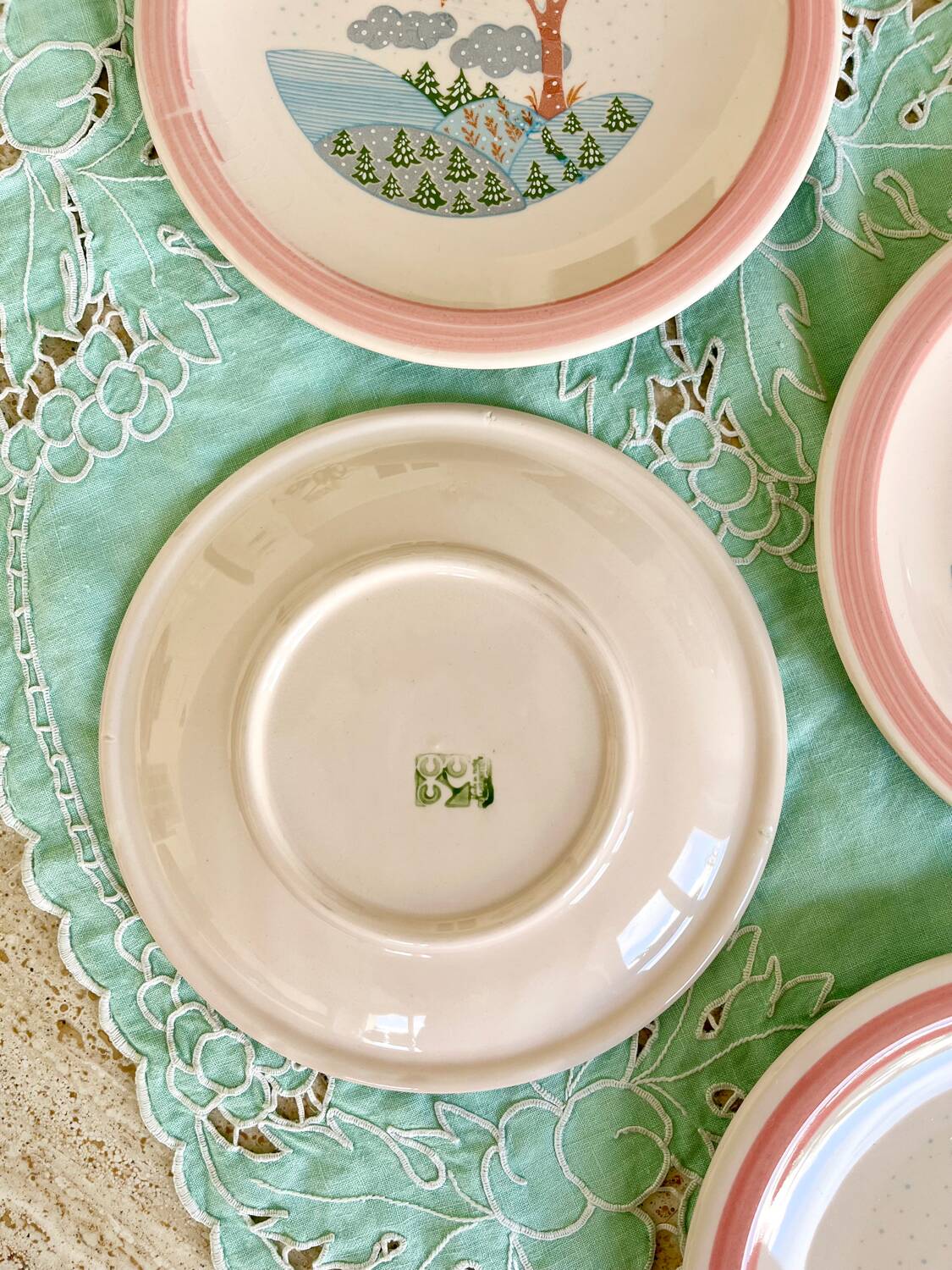4 vintage powder pink dessert plates