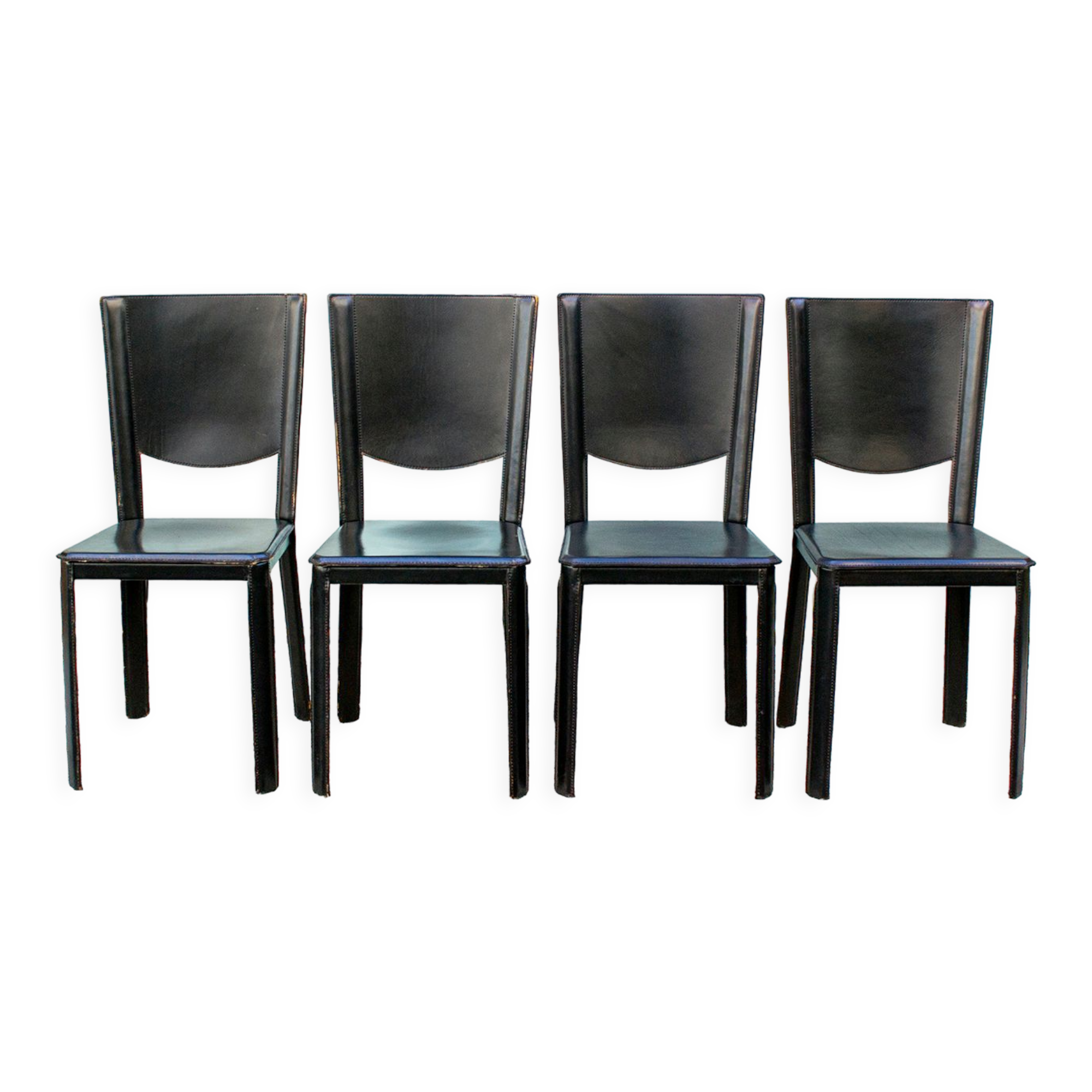 Black leather chairs by Enrico Pellizzoni, 1970s,