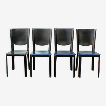 Chaises en cuir noir par Enrico Pellizzoni, 1970s