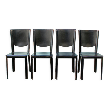 Chaises en cuir noir par Enrico Pellizzoni, 1970s