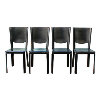 Black leather chairs by Enrico Pellizzoni, 1970s,