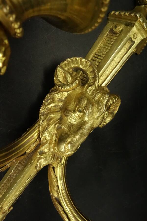 Large Louis XVI style ram's head and urn wall lamp - gilded bronze