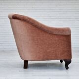 1960s, Danish armchair, salmon pink furniture velour, ash wood legs.