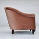 Fauteuil danois des années 1960, velours d'ameublement rose saumon, pieds en frêne.