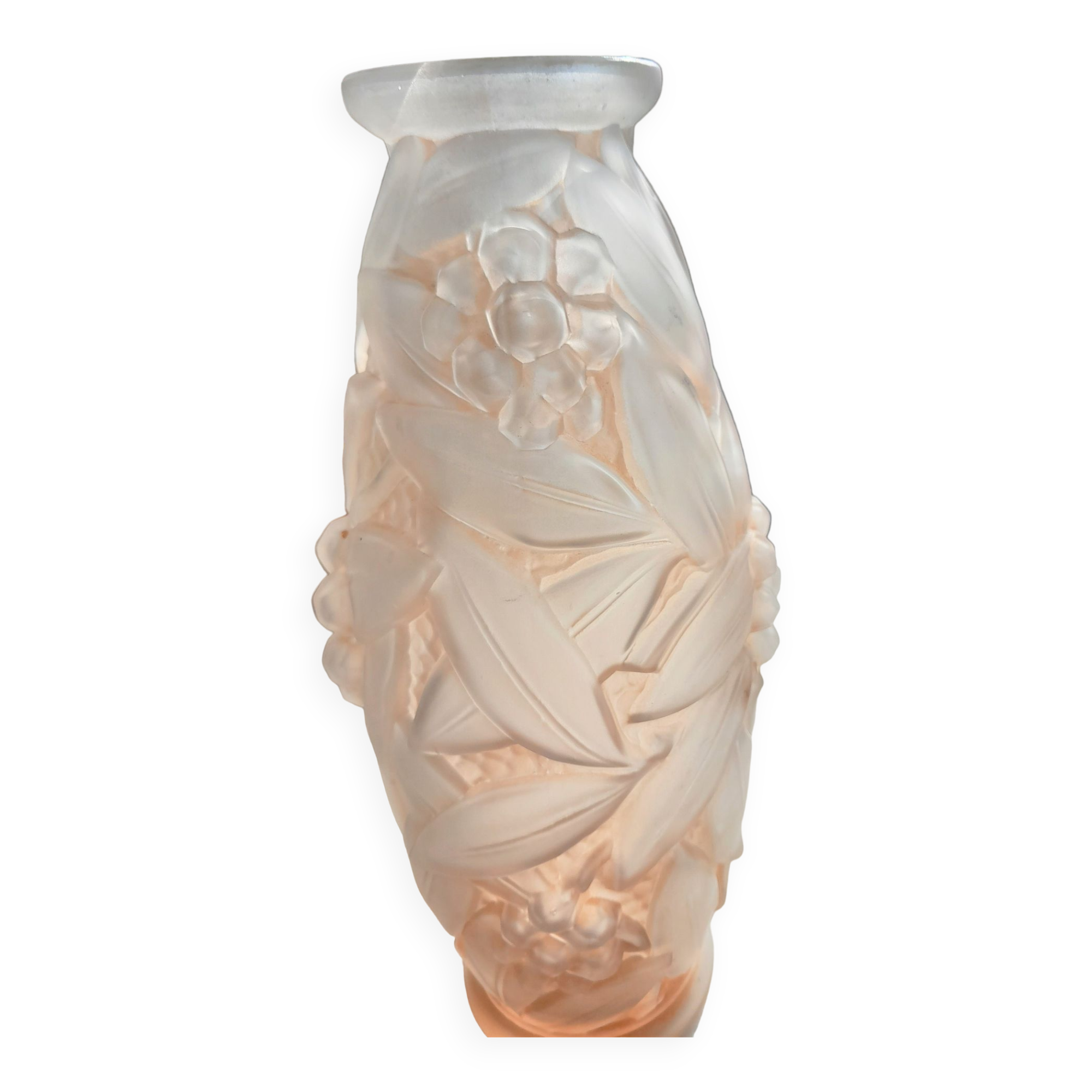 Art Deco vase foliage pink hue H 28cm Diam 9 cm