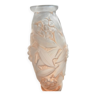Art Deco vase foliage pink hue H 28cm Diam 9 cm